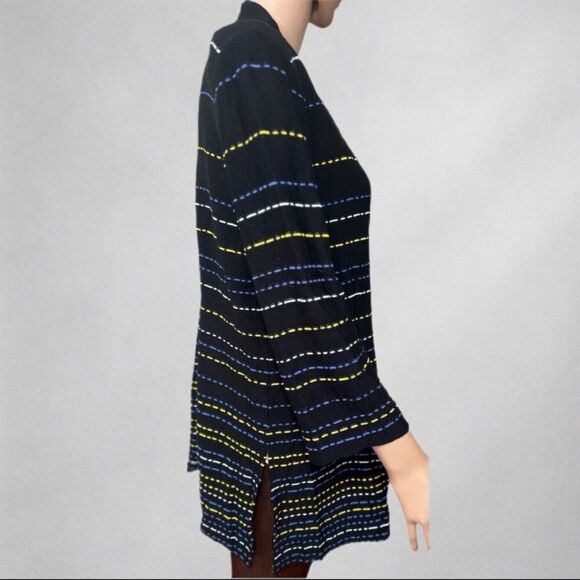 Misook Womens Cardigan L Longline Striped Black Sweater Multicolor Buttons - Picture 4 of 8